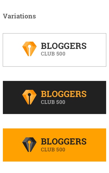 The logo variations of Bloggers Club 500.