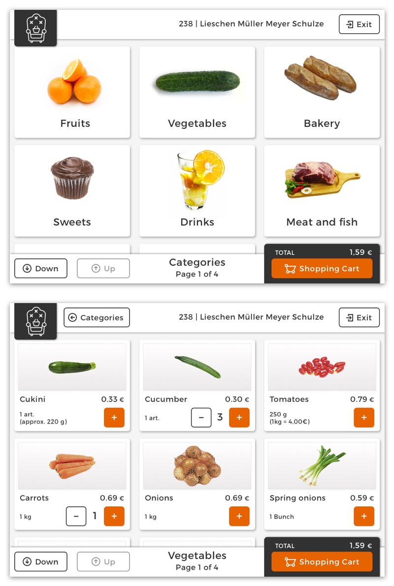 A screenshot of the Product Categories and Item List
