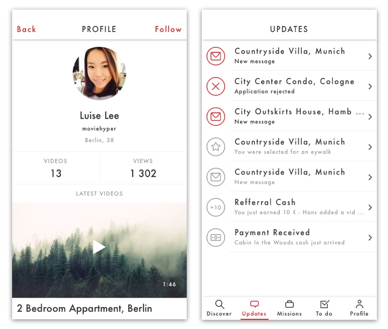A screenshot of the user profile and Updates screens of EY Walk
