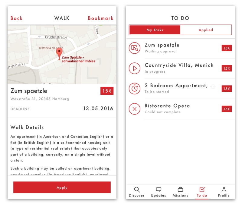 A screenshot of the Walk view and To Do list of EY Walk