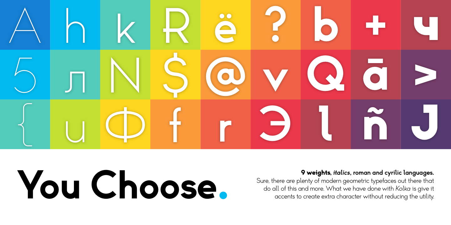 A detailed preview of the Kola Typeface Family